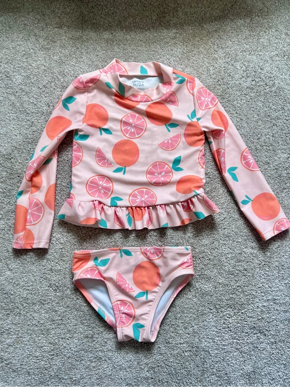 Toddler Girl Pink Citrus Long-Sleeve Rash Guard Swim Set - 3T